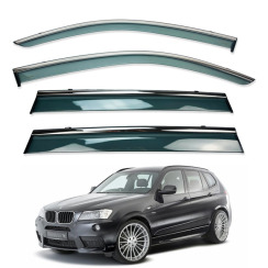 Ветровики для BMW X3 2011-2017 с хром молдингом (HAWK)