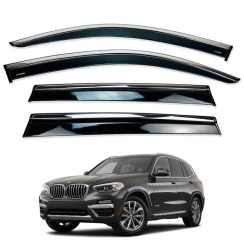 Ветровики для BMW X3 2018-2021 с хром молдингом (HAWK)