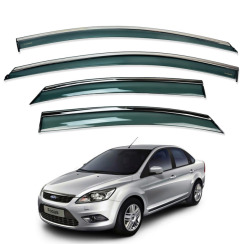 Ветровики для Ford Focus 2004-2011 II седан/хэтчбек с хром молдингом (DEFL)
