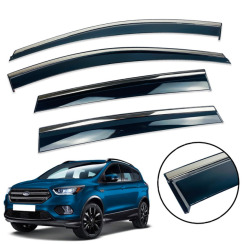 Вітровики для Ford Kuga 2012-2019 (на скотчі) з хром молдингом (DEFL)