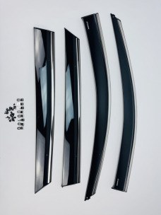 Вітровики для Hyundai Santa Fe 2012-2018 з хром молдингом (DEFL). Фото 2