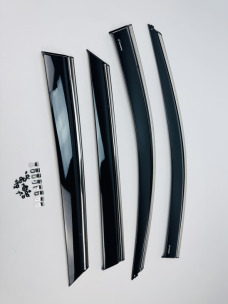 Вітровики для Hyundai Santa Fe 2012-2018 з хром молдингом (DEFL). Фото 3
