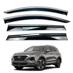 Ветровики для Hyundai Santa Fe 2018-2023 с хром молдингом (HAWK)