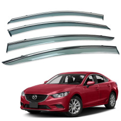 Ветровики для MAZDA 6 седан 2014-2021 с хром молдингом (HAWK)