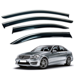 Вітровики для Mercedes C-CLASS (W204) 2008-2014 з хром молдингом (HAWK)