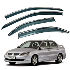 Вітровики для Mitsubishi Lancer 9 2003-2007 з хром молдингом (HAWK)