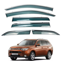 Вітровики для Mitsubishi Outlander 2012-2020 6ШТ. з хром молдингом (HAWK)