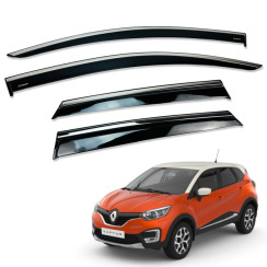 Ветровики для Renault CAPTUR 2013-2019 с хром молдингом (HAWK)