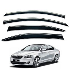 Вітровики для Skoda Octavia A-7 2013-2019 седан (на скотчі) з хром молдингом (DEFL)