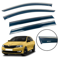 Ветровики для Skoda Rapid 2013-... Spaceback с хром молдингом (DEFL)