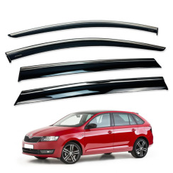 Вітровики для Skoda Rapid Spaceback (на скотчі) з хром молдингом (HAWK)