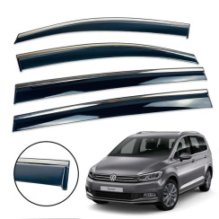 Ветровики для Volkswagen Touran 2015-... с хром молдингом (DEFL)